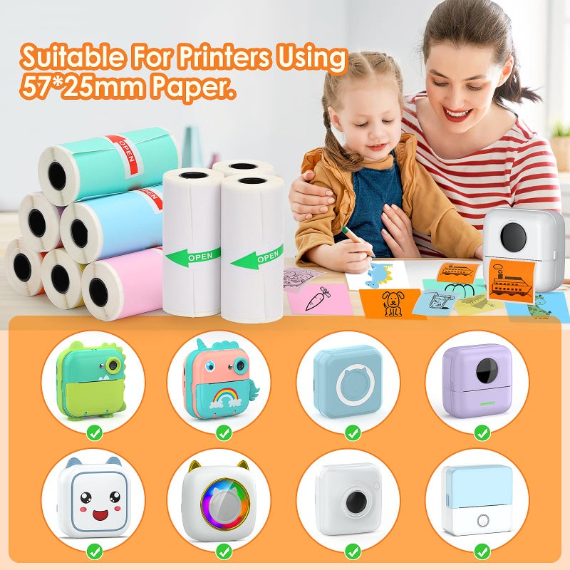 HuiJuKeJi 9 Rolls Mini Printer Sticker Paper Thermal Self-Adhesive Paper 57 * 25mm 3 Rolls of White &6 Rolls of Colour Paper for Pocket Inkless Portable Bluetooth Printer to Print Photo Note - Image 4